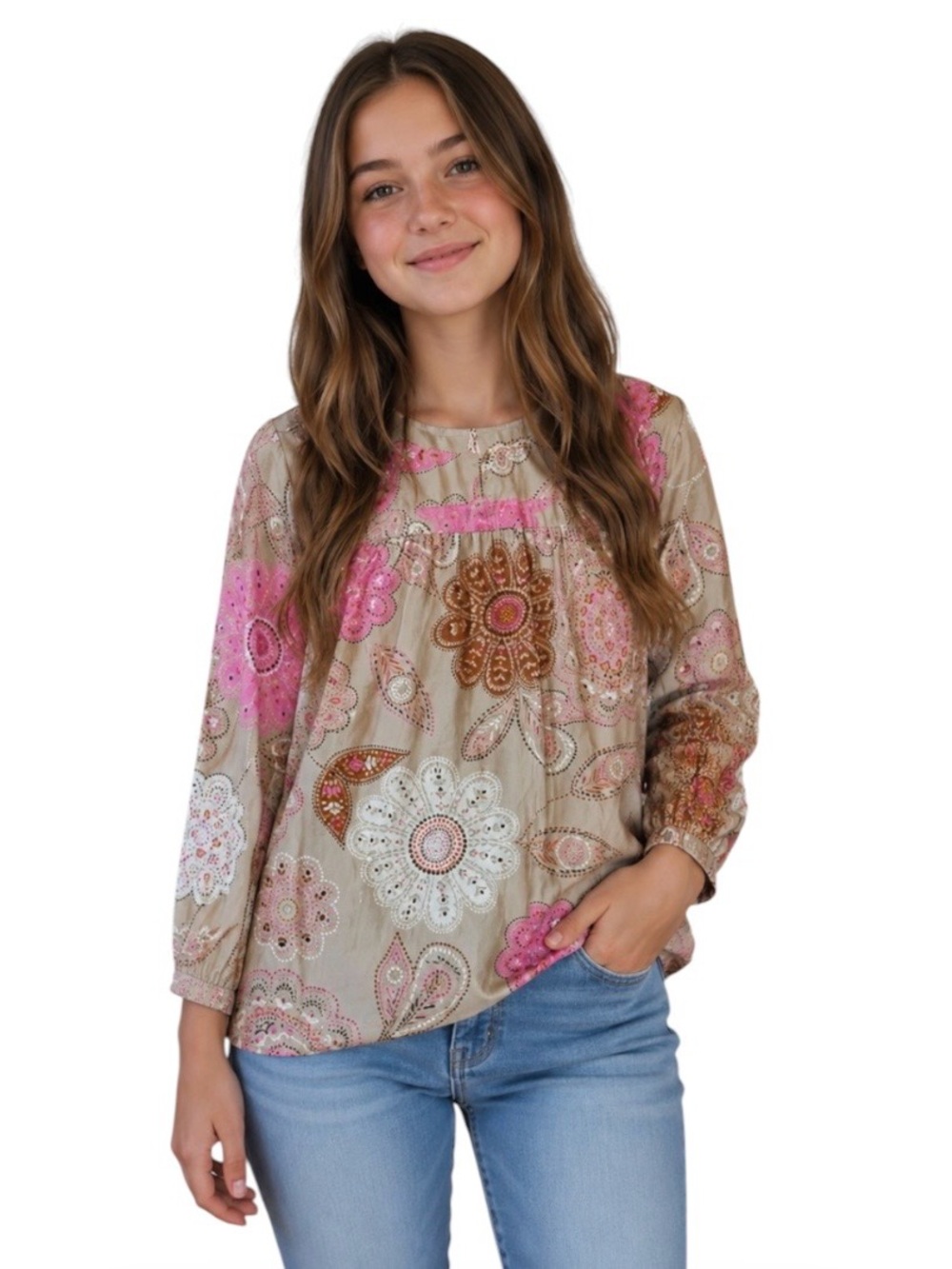 GAP Kids Floral Blouse - Pink and Brown